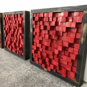 3 Distressed reclaimed wood sound diffuser acoustic panels hanging wall art Made with California Redwood image 1