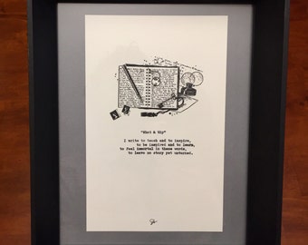 What & Why.  Poetry on antique typewriter. Pre-framed. Gift ideas for birthday, wedding, anniversary, Christmas, newborn baby.