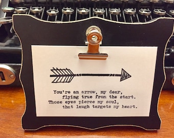 My Arrow.  Poetry on antique typewriter. Pre-framed. Gift ideas for birthday, wedding, anniversary, Christmas, newborn baby.