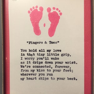 Fingers & Toes. Poetry on antique typewriter. Pre-framed. Gift ideas for birthday, wedding, anniversary, Christmas, newborn baby. image 5