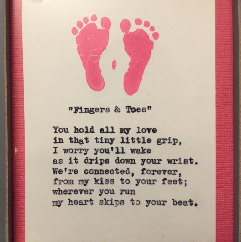 Fingers & Toes. Poetry on antique typewriter. Pre-framed. Gift ideas for birthday, wedding, anniversary, Christmas, newborn baby. image 5