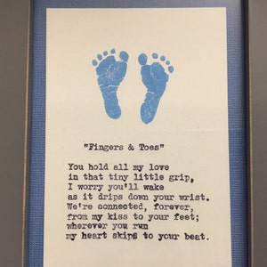 Fingers & Toes. Poetry on antique typewriter. Pre-framed. Gift ideas for birthday, wedding, anniversary, Christmas, newborn baby. image 4
