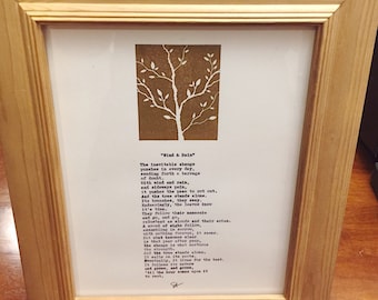 Wind & Rain.  Poetry on antique typewriter. Pre-framed. Gift ideas for birthday, wedding, anniversary, Christmas, newborn baby.