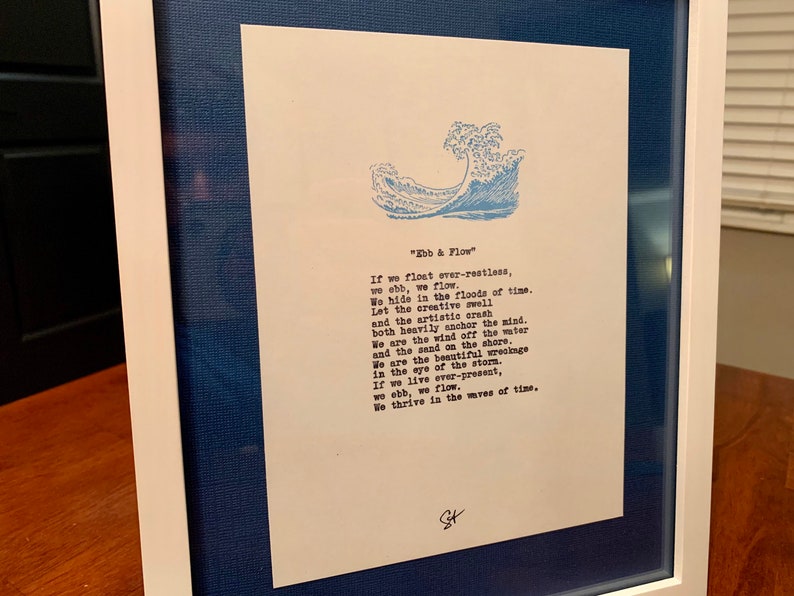 Ebb & Flow. Poetry on antique typewriter. Pre-framed. Gift ideas for birthday, wedding, anniversary, Christmas, newborn baby. image 1