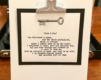 Luck & Key.  Poetry on antique typewriter. Pre-framed. Gift ideas for birthday, wedding, anniversary, Valentine's Day, Christmas.