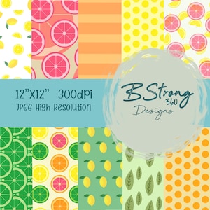 Citrus Digital Paper Pack - Digital Download, JPEG 300 DPI