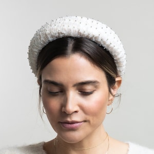 Saylor Bridal Beaded Padded Ivory Headband Bride, Hairpiece, Opal Shell image 1