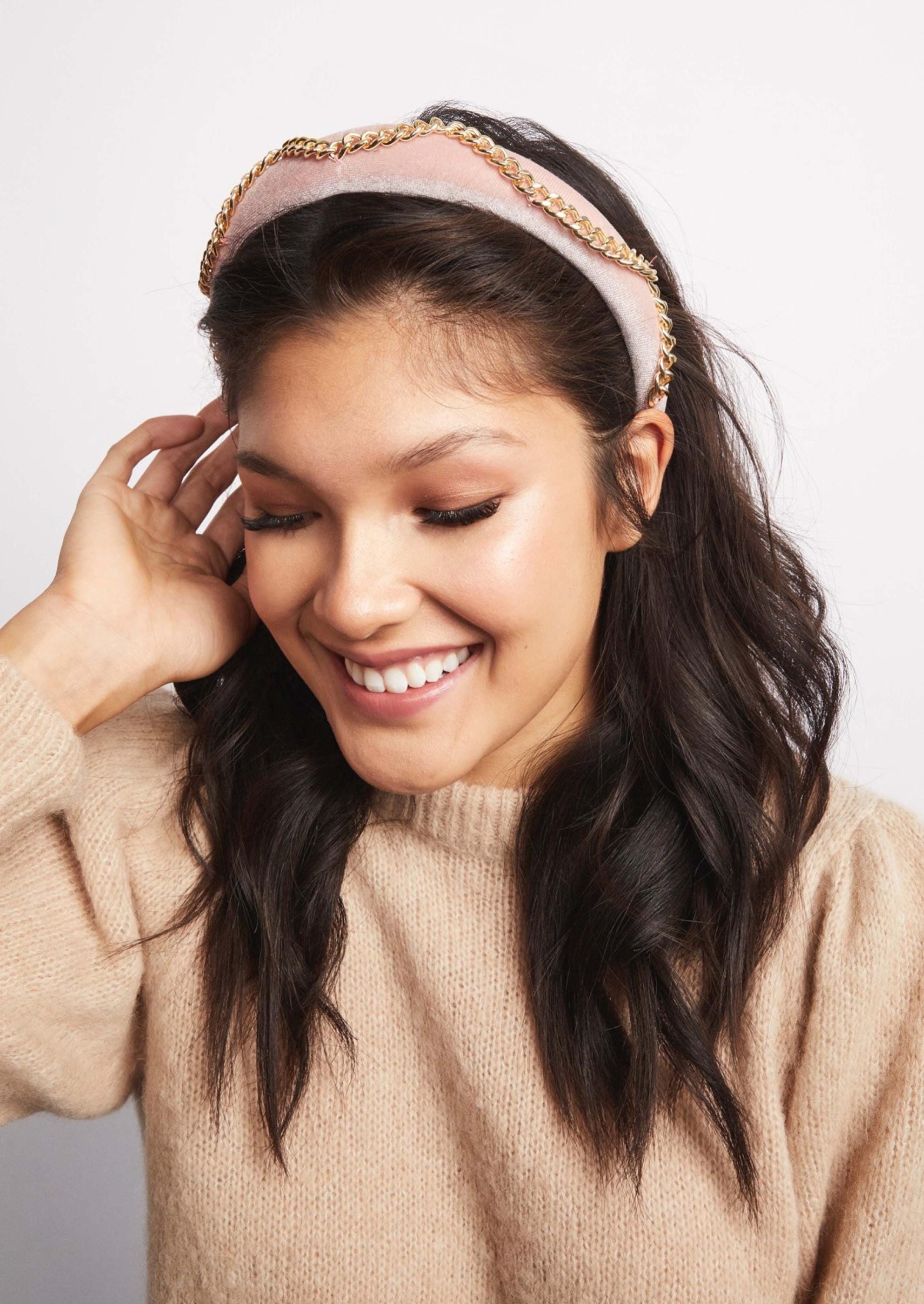 Blush Pink Velvet Padded Headband With Gold Chain Detail - Etsy