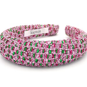 Piper- Tinsel Glitter Padded Headband in Pink, Red and Green; Bride, Hairpiece