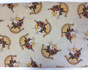 Santa Folk Art Cotton Fabric/ starting at 1/2 a yard/Sold By The Half Yard