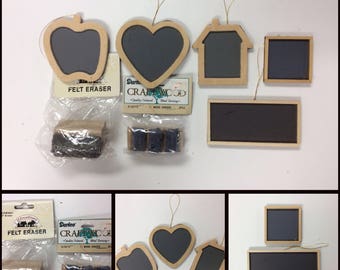 Free Shipping!/33 WOODEN CHALKBOARDS & 5 Mini ERASURES/Heart/Apple/Schoolhouse/Square/Rectangle/Shaped/Miniatures/Crafting/Teacher/Ornaments