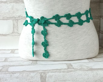 Cardigan Belt, Daisy Belt, Knit Skinny Belt, Emerald Belt, Crochet Belt, Knit Dress Belt, Skinny Belt, Knit Pure Belt, Boho Belt.