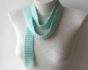 Mint Skinny Scarf, Mint Choker Scarf, Mint Crochet Scarf, Mint Necktie scarf, Mint Cotton Scarf, Mint Dress Belt, Mint Knit Scarf.