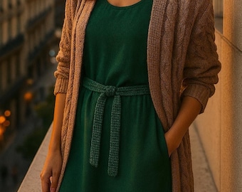 Emerald Knit Belt, Dress Accessory, Handmade Crochet Belt