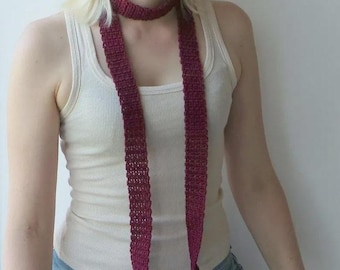 Skinny Burgundy Scarf, Handmade Necktie or Choker, Fall accessory