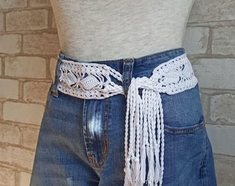 White Crochet Corset Belt: Handmade 100% Cotton Waist Belt.