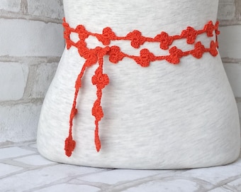 Orange Belt, Boho Accessory, Summer Crochet, Floral Belt, Daisy Accessories