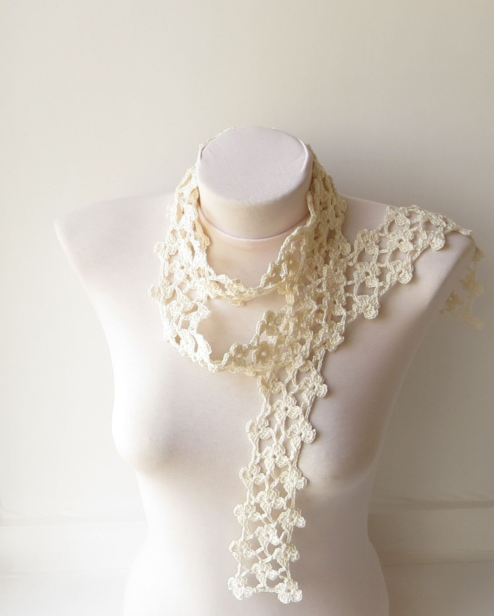 Ivory Lace Scarf Spring Summer Scarf Ivory Scarf Floral Scarf | Etsy