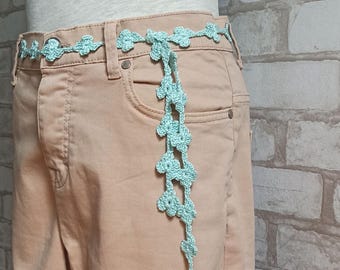 Mint Belt, Crochet Style, Boho Fashion, Knit Belt, Daisy Accessory