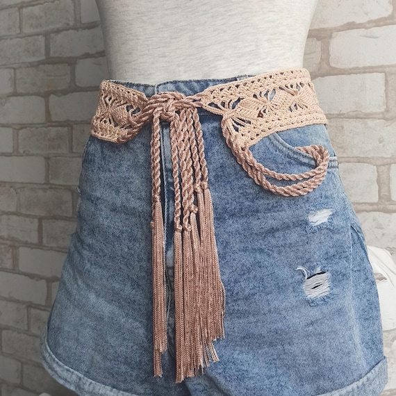 Handmade Crochet Corset Belt: Cream Cotton Waist Tie  display picture 1