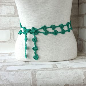 Emerald Belt, Flowers Crochet, Handmade Belt, Boho Style, Summer Accessory
