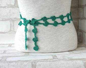 Emerald Belt, Flowers Crochet, Handmade Belt, Boho Style, Summer Accessory