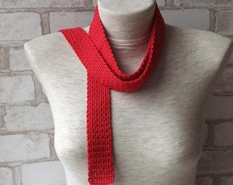 Red Scarf, Minimalist Accessory, HandMade Necktie, Crochet Scarf