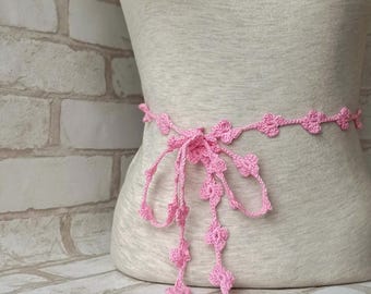 Crochet Pink Belt: Handmade Boho Flower Accessory.