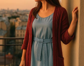 Fall Accessory, Blue Knit Belt, Minimalist Cotton Belt, Crochet Style