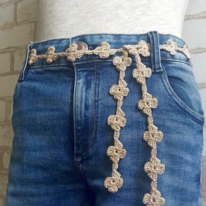 Beige Belt, Boho Style, Handmade Belt, Crochet Summer, Dress Belt, Daisy Accessory