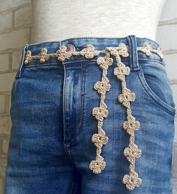 Handmade Crochet Flower Belt: Beige Boho Waist Accessory. - Etsy display picture 2