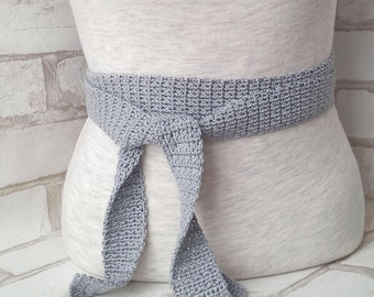 HandMade Belt, Crochet Fashion, Minimalist Accessory, Gray Belt