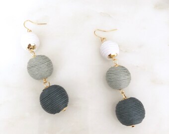 Ball Earrings- Grey Earrings, Long Earrings, Statement Earrings, Drop Earrings, Tassel Jewelry