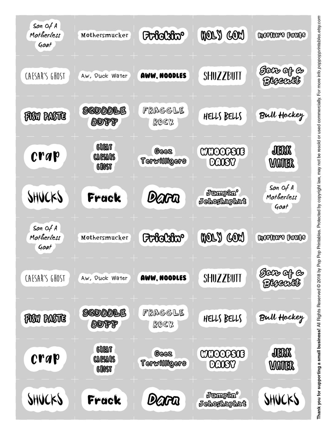 Fun Curse Words Printable Stickers /// Funny Expletive on | Etsy