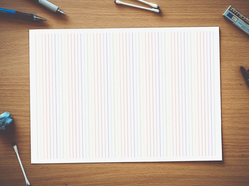 printable rainbow lined paper quarter half letter tabloid etsy