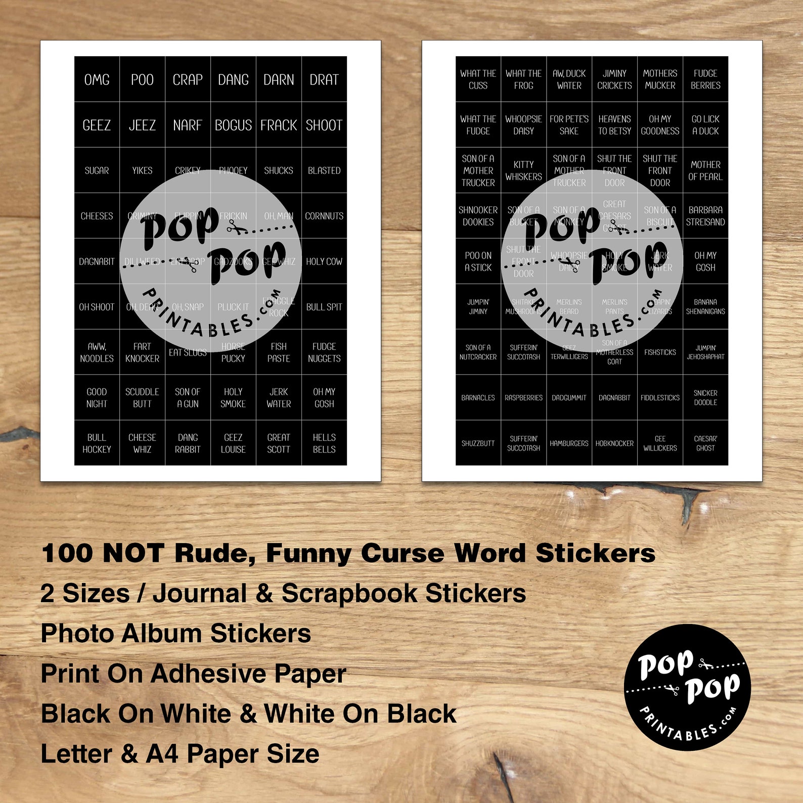 PRINTABLE Funny Vintage Curse Word Stickers /// Print Digital | Etsy