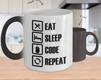 Color-Changing Gift Mug for Coder, Developer or Programmer - Eat, Sleep, Code, Repeat