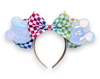 Rainbow Checkered Mouse Ears, Disney Ears, Mickey Mouse Ears