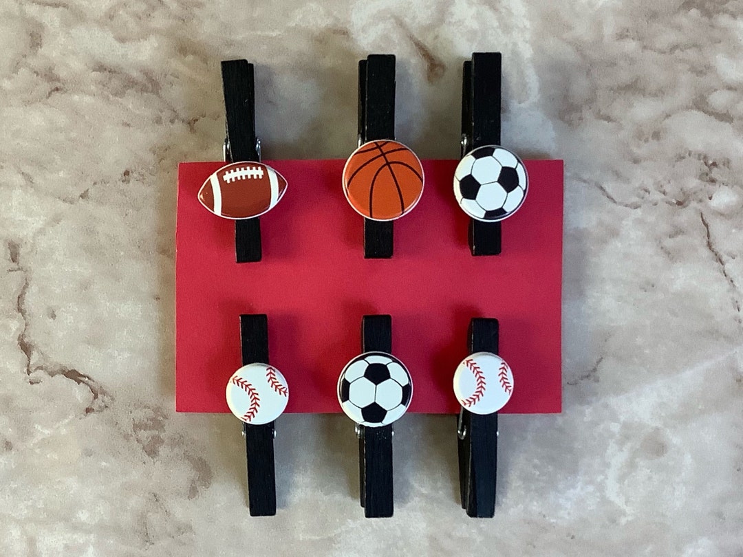 Sports Clothespin Tag Holders Birthday Tag Clips Set of Six Etsy