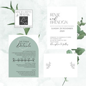 Wedding Invitation Bundle - Minimal, Invite, Finer Details, QR Code, Cover, Editable Template