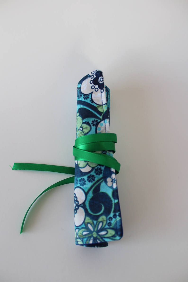 Turquoise Floral Vintage Print Brush Roll