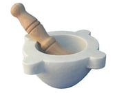 Mortar cm 18th traditional Genoa white marble Carrara - beech wood pestle - All made in Italy - Carrara