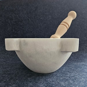 18 cm Ø traditional mortar in white Carrara marble - beech wood pestle - All made in Italy - Carrara