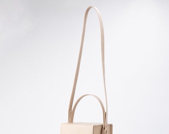 Beige Leather  Square Crossbody bag, Women Shoulder bag, A gift for a friend, Make up bag, Black business women's bag