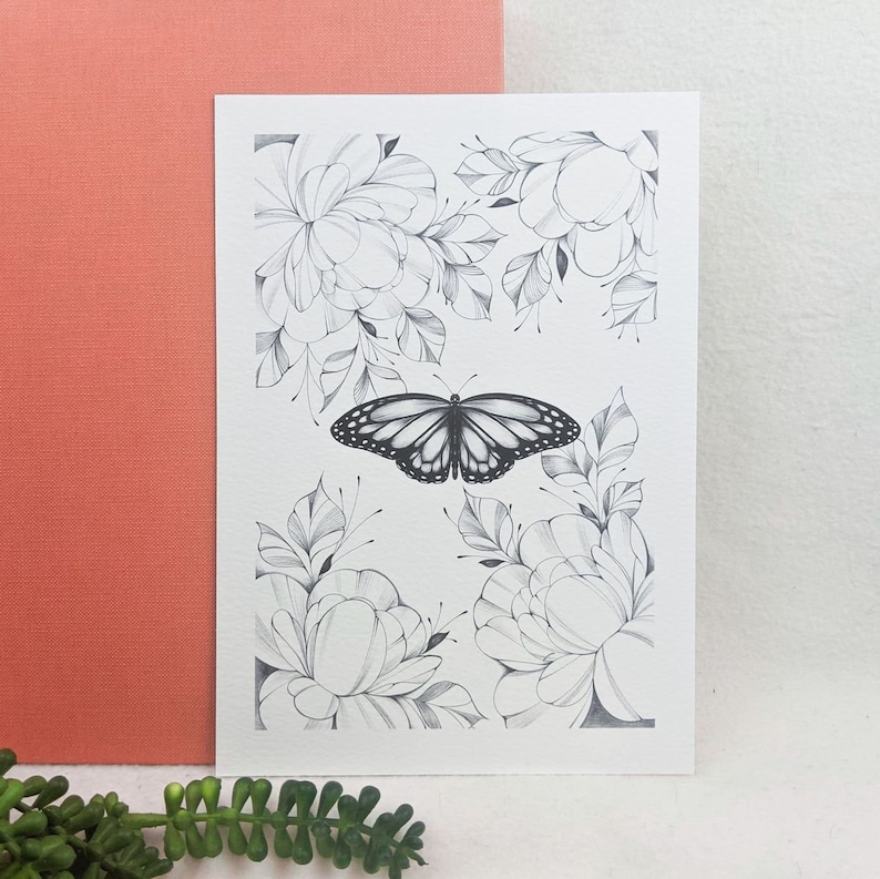 A5 Peony Butterfly Print