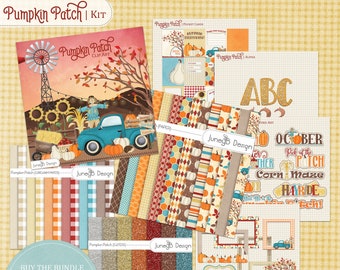 Pumpkin Patch Kit, Fall Scrapbook, Fall Clip Art and Paper, Vintage Blue Truck, Pumpkins, Apple Basket, Fall Frames and Pocket Cards