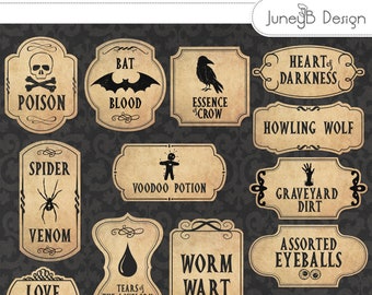 Halloween Jar Labels, Vintage Apothecary Jar Labels, Printable Potion Paper, Bottle DIY, Scary Craft Instant Download