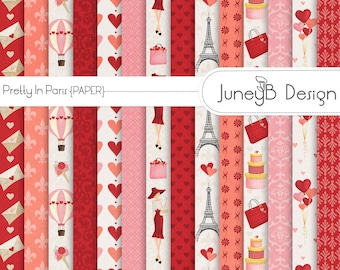 Pretty in Paris Digital Scrapbook Paper, Valentine Scrapbook, Valentine Patterns, Paris Patterned Paper, Paris Scrapbook Paper