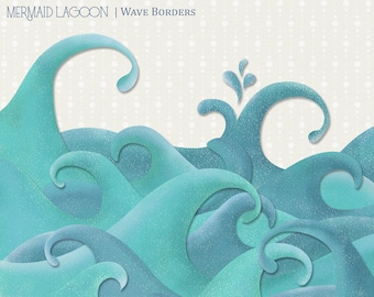 Wave Clipart, Wave Page Borders, Beach Clipart, Hand Drawn Wave Graphics, Mermaid Scrapbook, Beach Scrapbook, Digital Borders