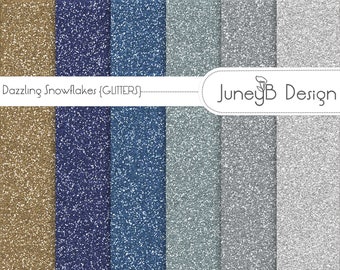 Blue and Gold Glitter Paper, Dazzling Snowflakes Glitters, Digital Glitter Paper, 12x12 Glitter Sheet, Winter Glitters